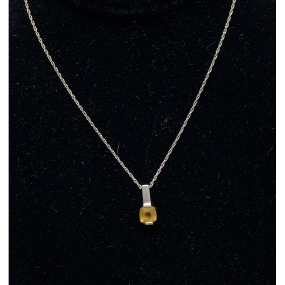 925 Citrine Solitaire Pendant Necklace 19.5” Sterling Silver Cushion Minimalist